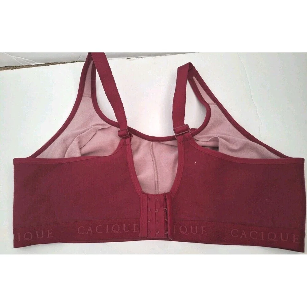 Cacique No Wire Cotton Bra Size 46DDD Unlined Full Coverage Red Floral Lace